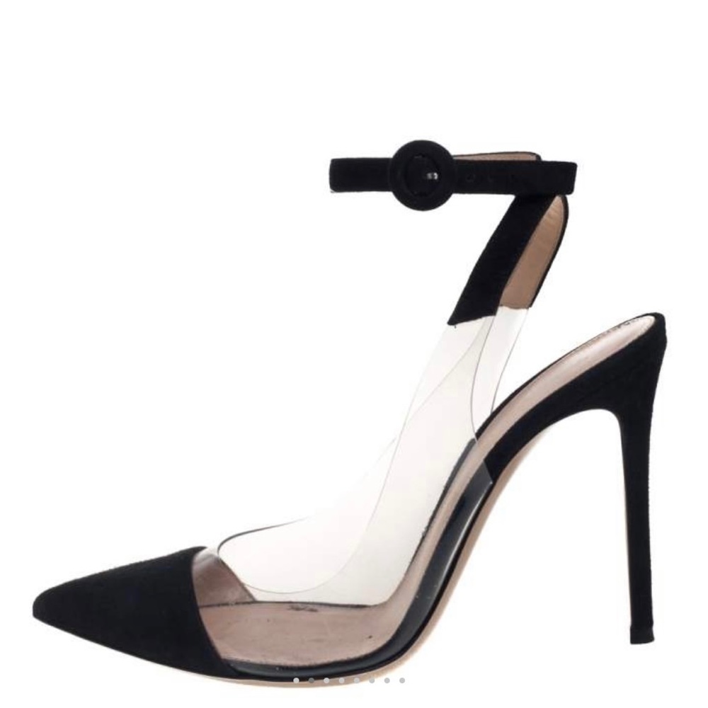 Gianvito Rossi Anise black suede ankle strap pumps with pvc, size 41